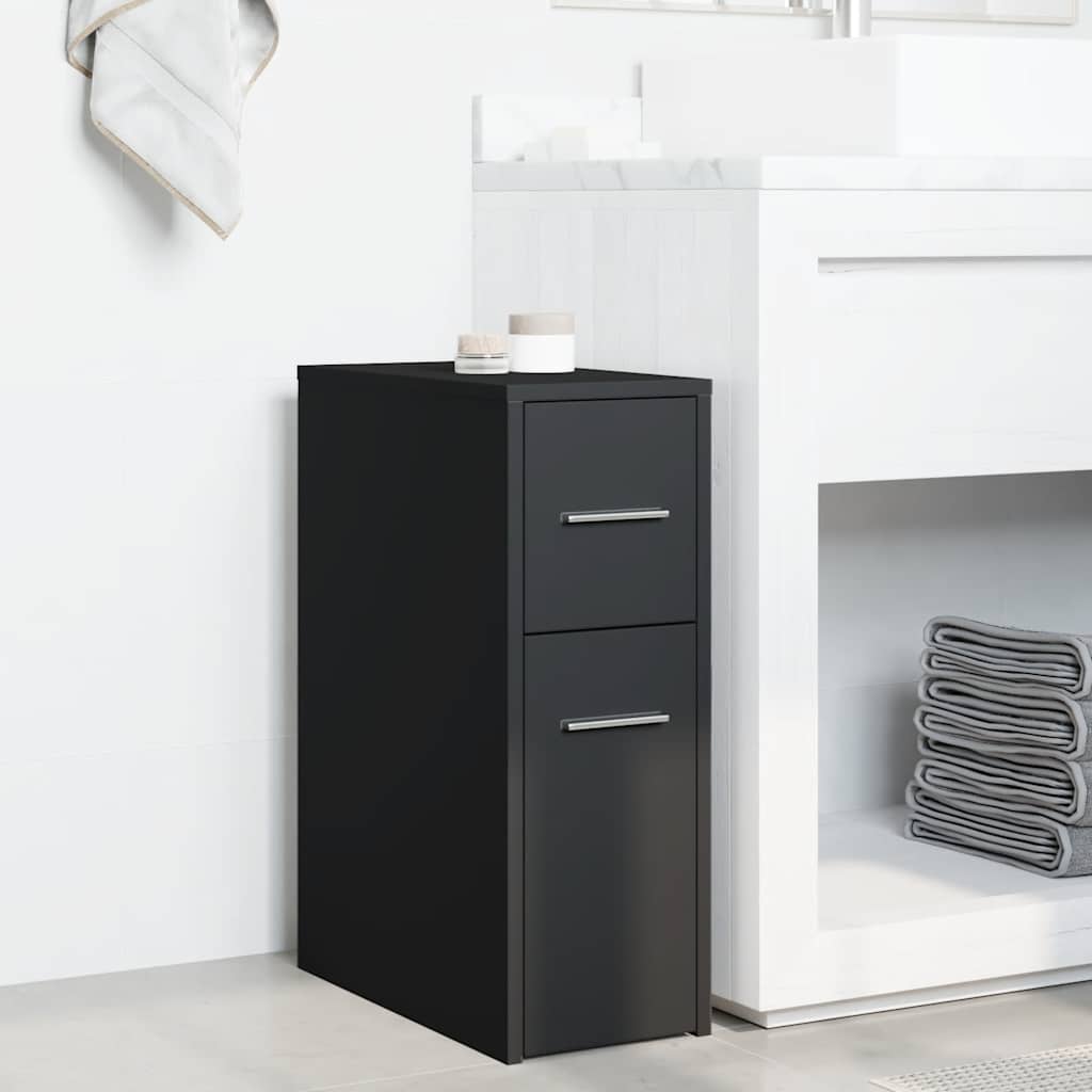 Armadietto da Bagno Stretto con Ruote Nero in Truciolato | homemem39