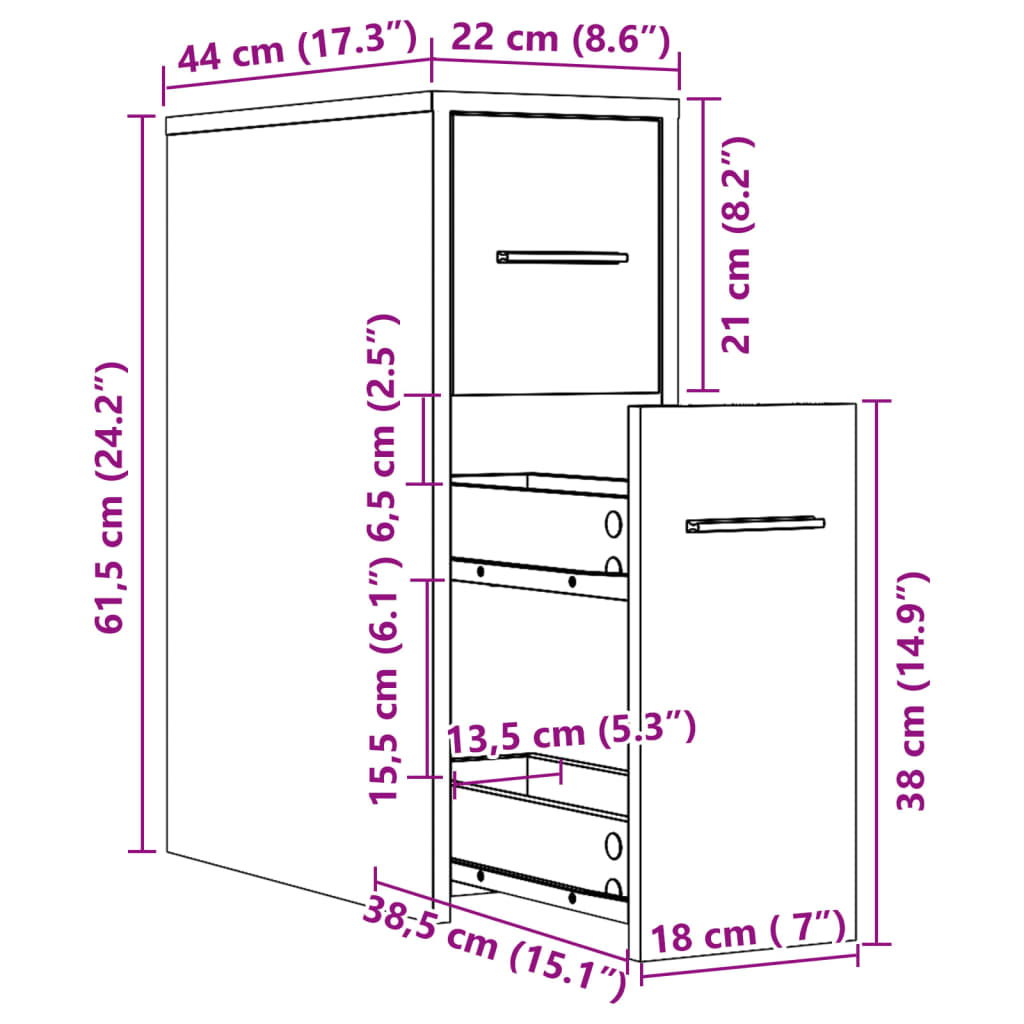 Armadietto da Bagno Stretto con Ruote Rovere Marrone Truciolato | homemem39