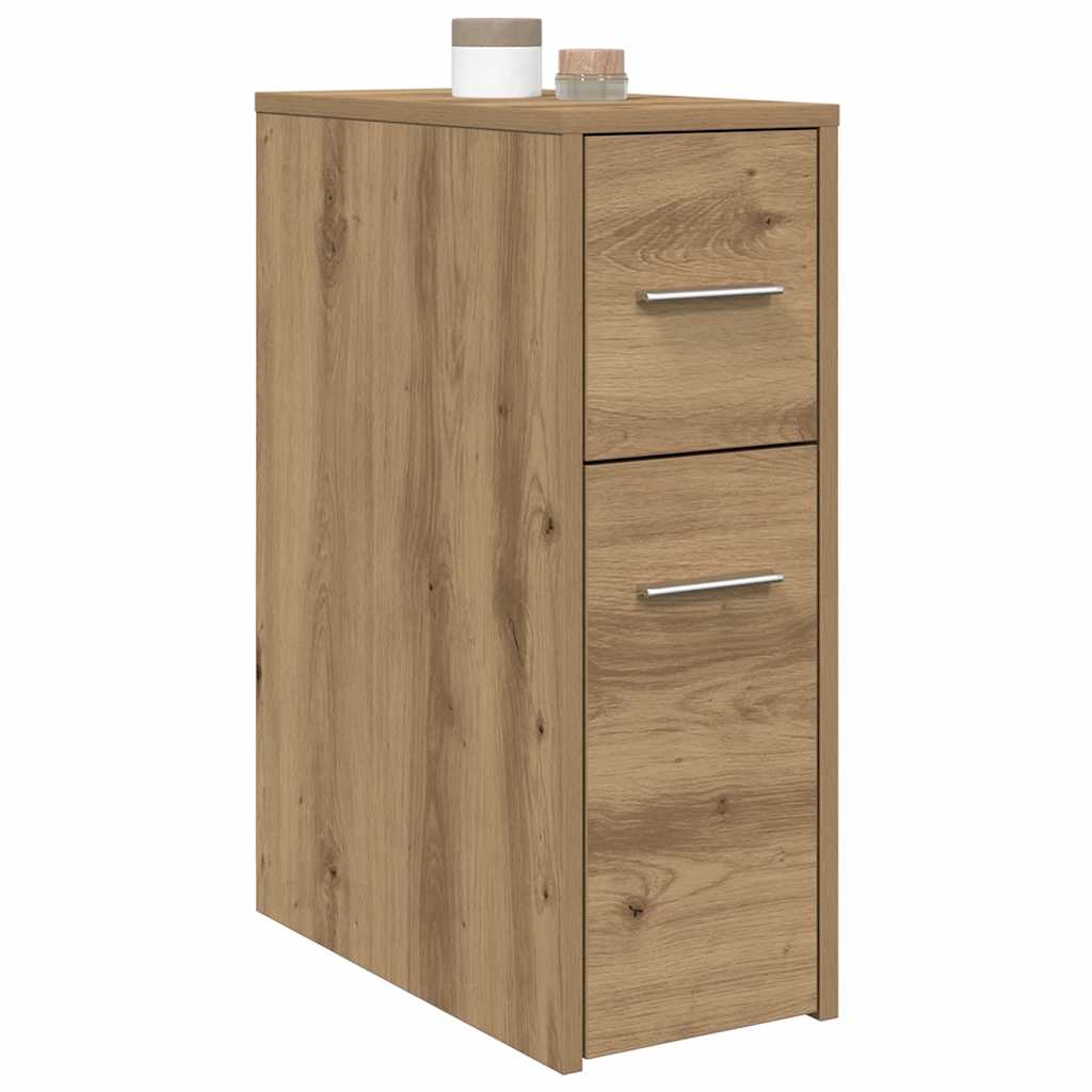 Mobile da Bagno Stretto con Ruote Rovere Artigianale Truciolato | homemem39