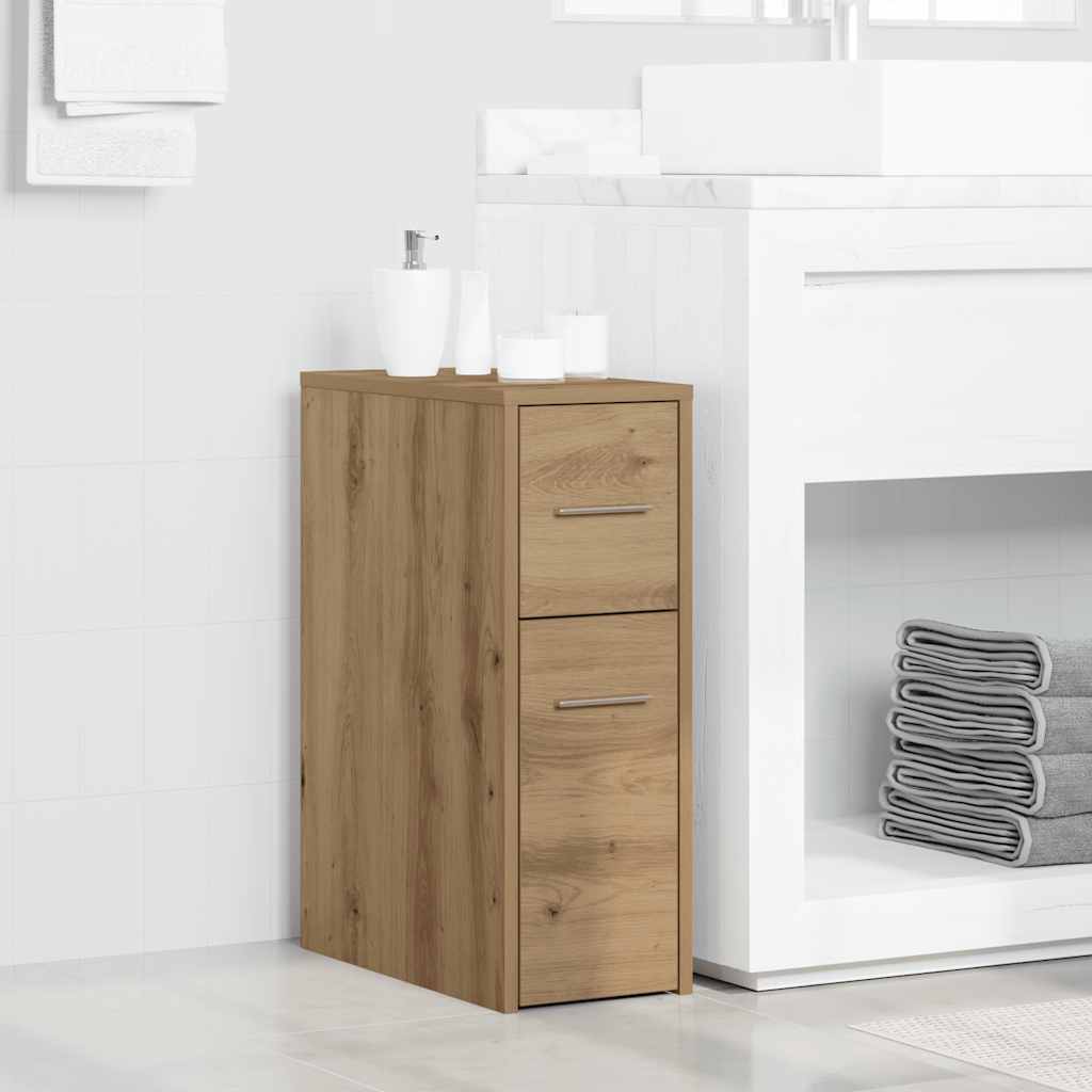 Mobile da Bagno Stretto con Ruote Rovere Artigianale Truciolato | homemem39