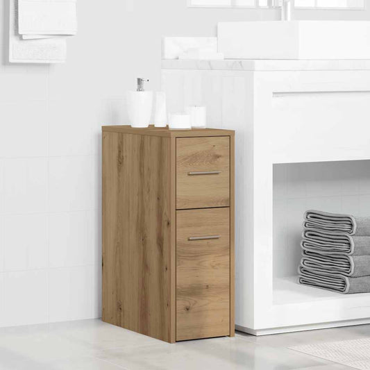 Mobile da Bagno Stretto con Ruote Rovere Artigianale Truciolato | homemem39