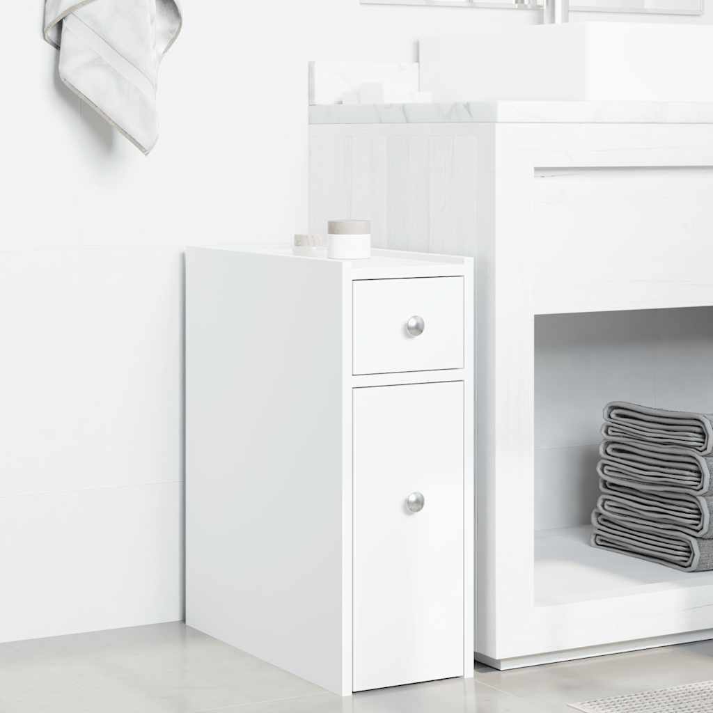 Armadietto da Bagno Stretto con Ruote Bianco in Truciolato | homemem39