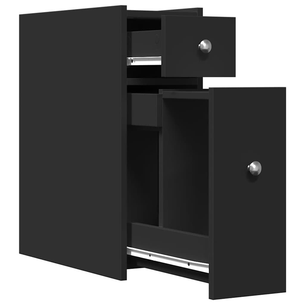 Armadietto da Bagno Stretto con Ruote Nero in Truciolato | homemem39