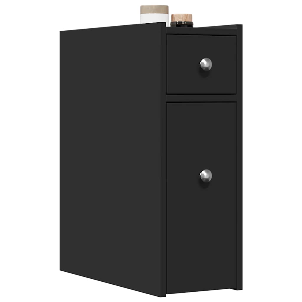 Armadietto da Bagno Stretto con Ruote Nero in Truciolato | homemem39