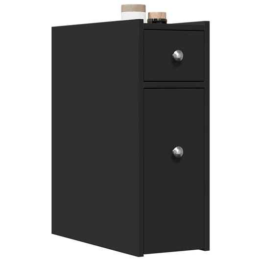 Armadietto da Bagno Stretto con Ruote Nero in Truciolato | homemem39