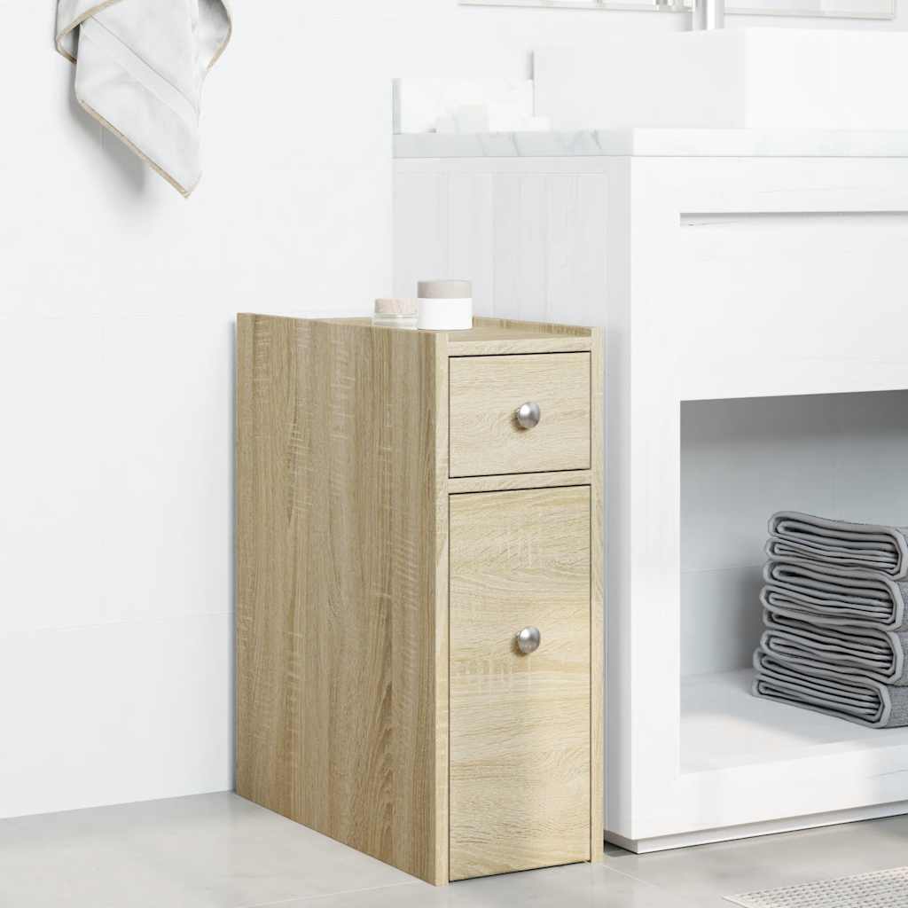Armadietto da Bagno Stretto con Ruote Rovere Sonoma Truciolato