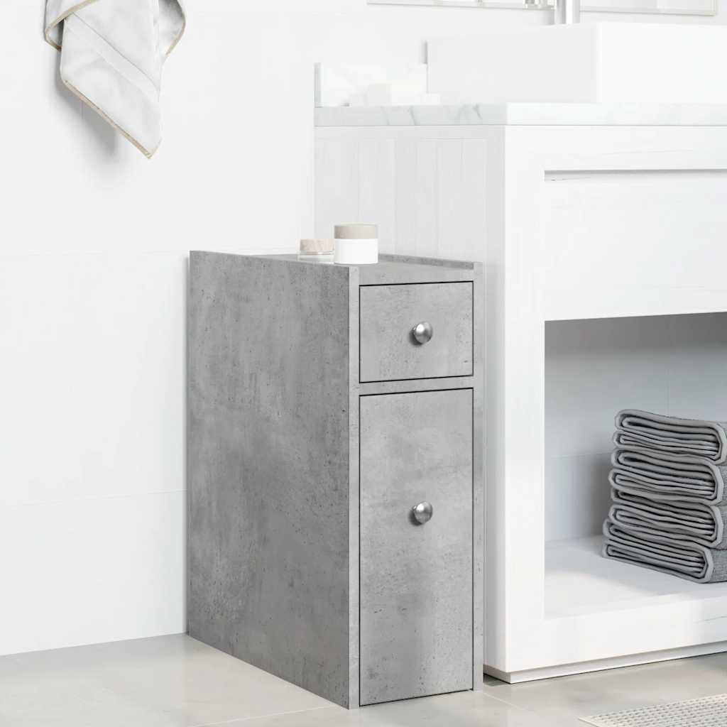 Armadietto da Bagno Stretto con Ruote Grigio Cemento Truciolato | homemem39