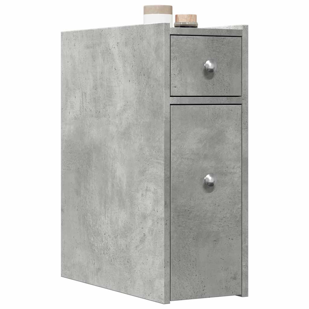 Armadietto da Bagno Stretto con Ruote Grigio Cemento Truciolato