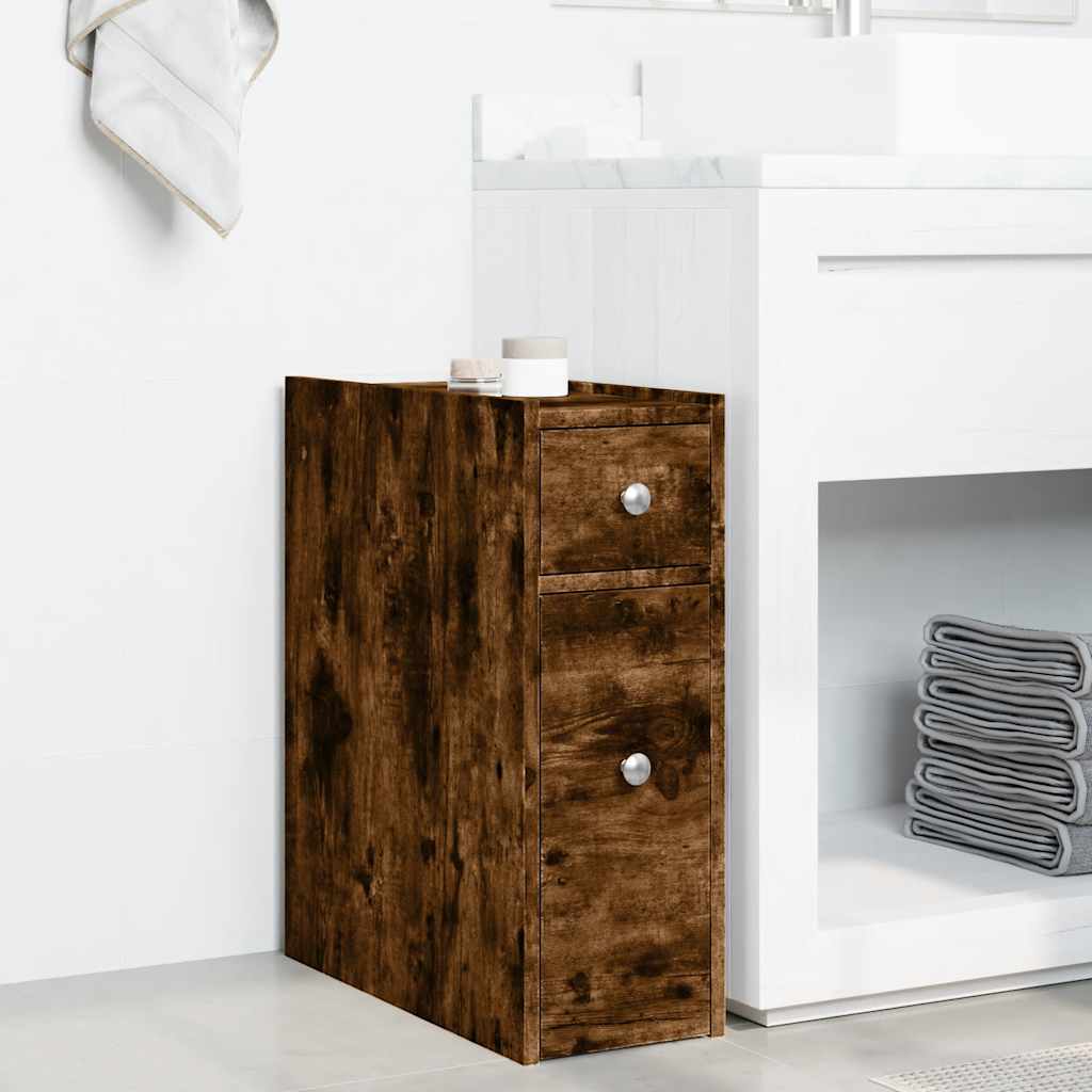 Armadietto da Bagno Stretto con Ruote Rovere Fumo in Truciolato | homemem39