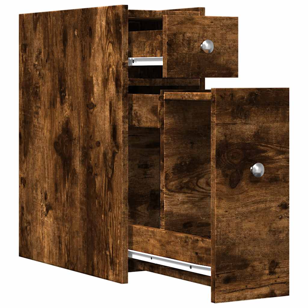 Armadietto da Bagno Stretto con Ruote Rovere Fumo in Truciolato | homemem39