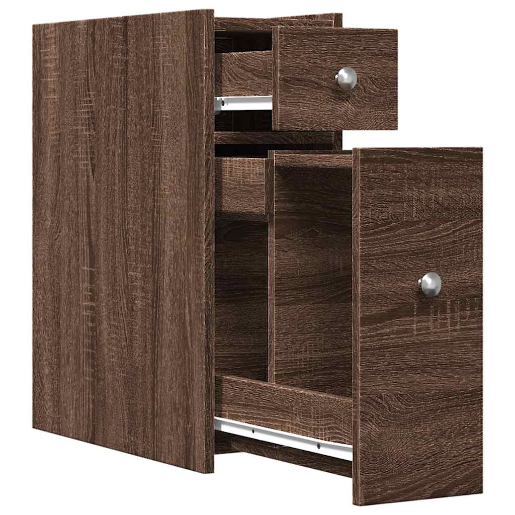 Armadietto da Bagno Stretto con Ruote Rovere Marrone Truciolato | homemem39