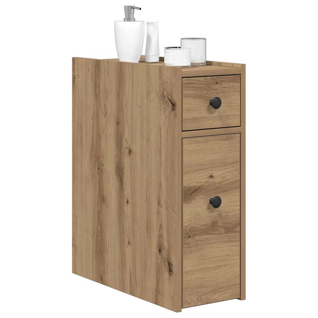 Mobile da Bagno Stretto con Ruote Rovere Artigianale Truciolato
