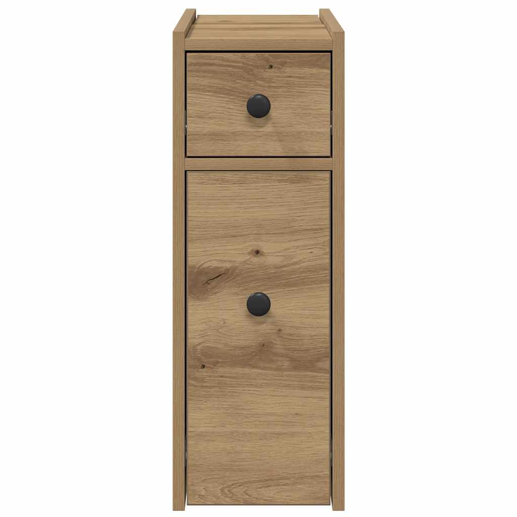 Mobile da Bagno Stretto con Ruote Rovere Artigianale Truciolato