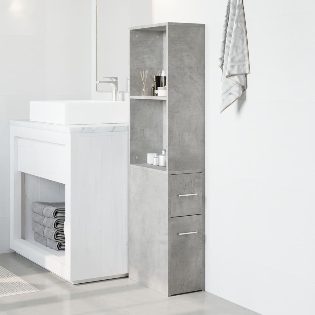 Armadietto da Bagno Stretto con Ruote Grigio Cemento Truciolato | homemem39