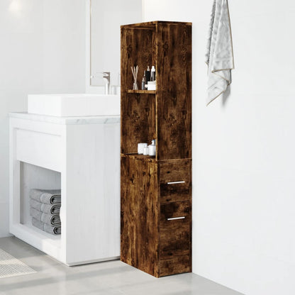 Armadietto da Bagno Stretto con Ruote Rovere Fumo in Truciolato | homemem39