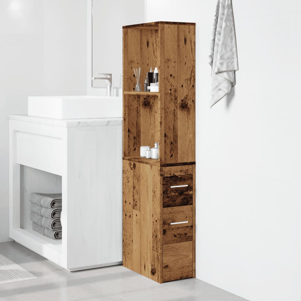 Armadietto da Bagno Stretto con Ruote Rovere Antico Truciolato | homemem39