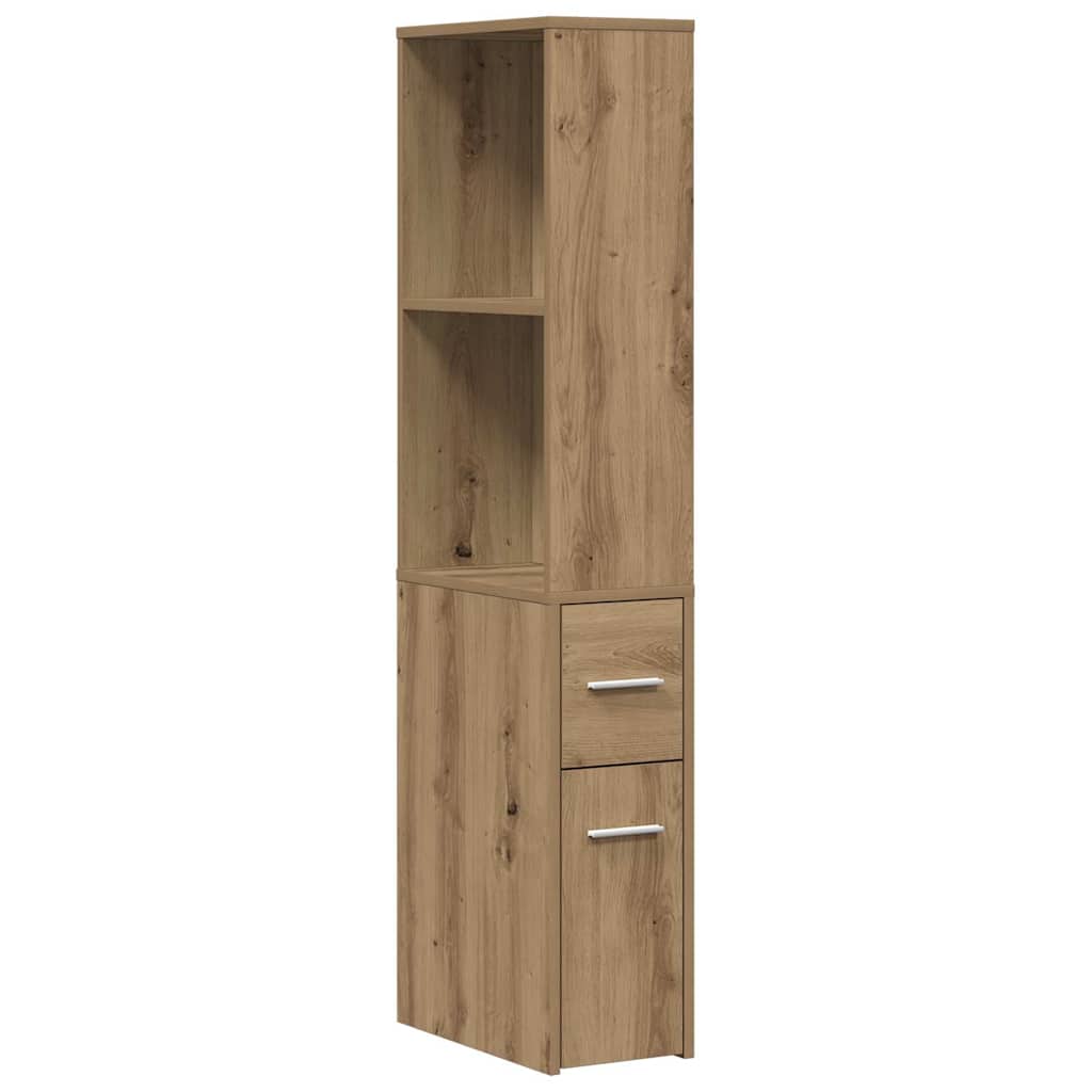 Mobile da Bagno Stretto con Ruote Rovere Artigianale Truciolato | homemem39