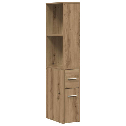 Mobile da Bagno Stretto con Ruote Rovere Artigianale Truciolato | homemem39