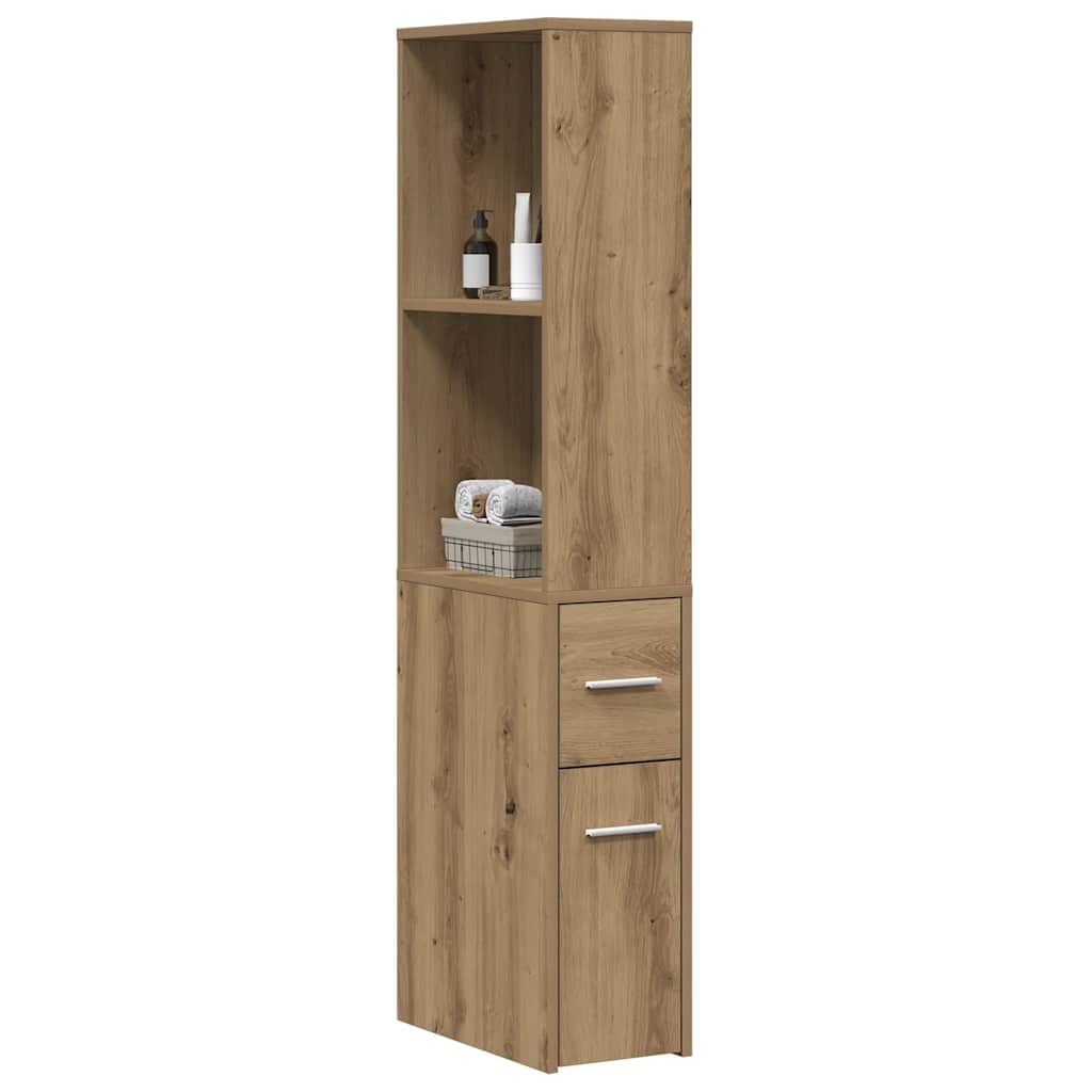 Mobile da Bagno Stretto con Ruote Rovere Artigianale Truciolato