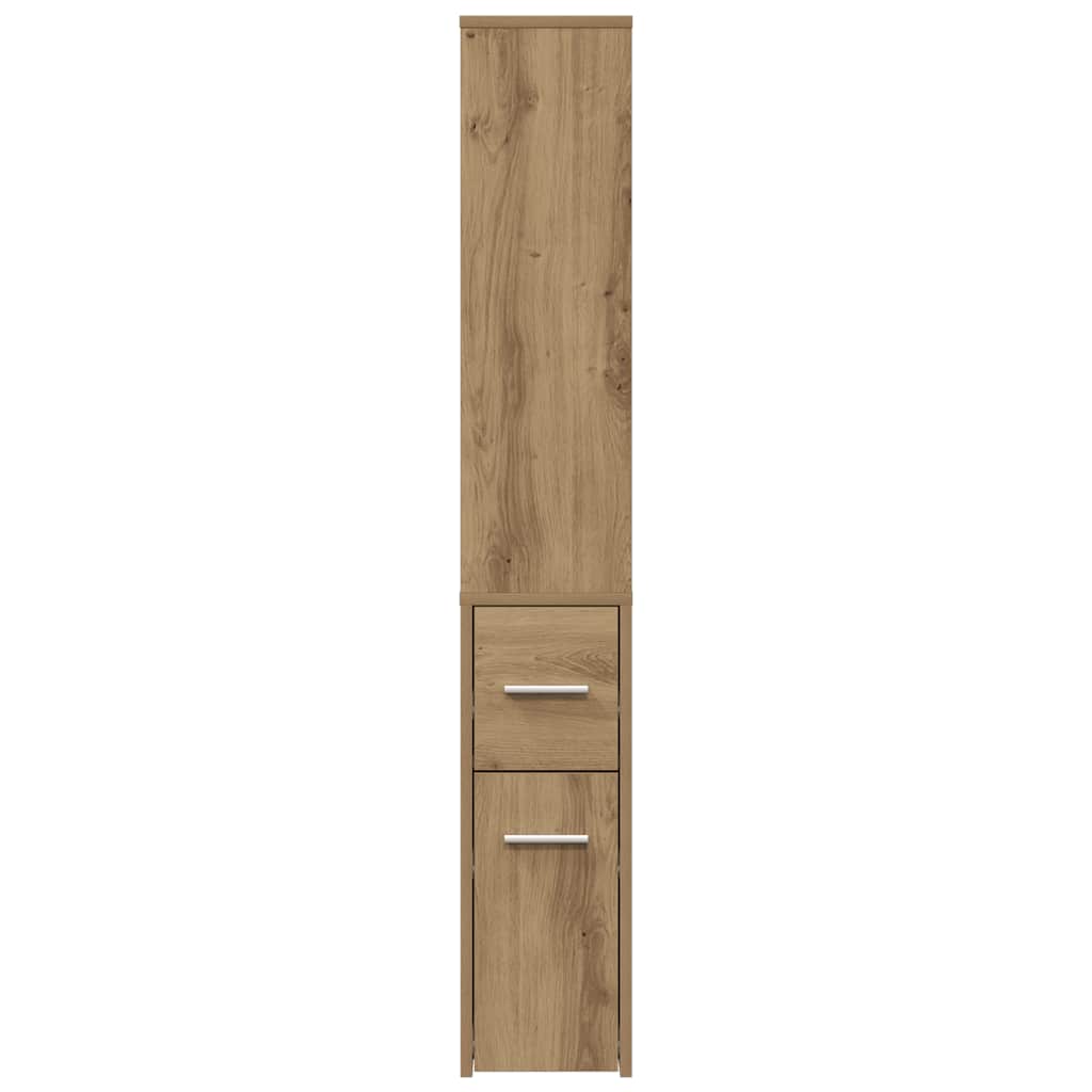 Mobile da Bagno Stretto con Ruote Rovere Artigianale Truciolato | homemem39