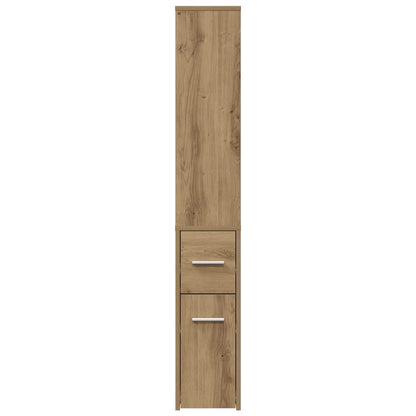 Mobile da Bagno Stretto con Ruote Rovere Artigianale Truciolato