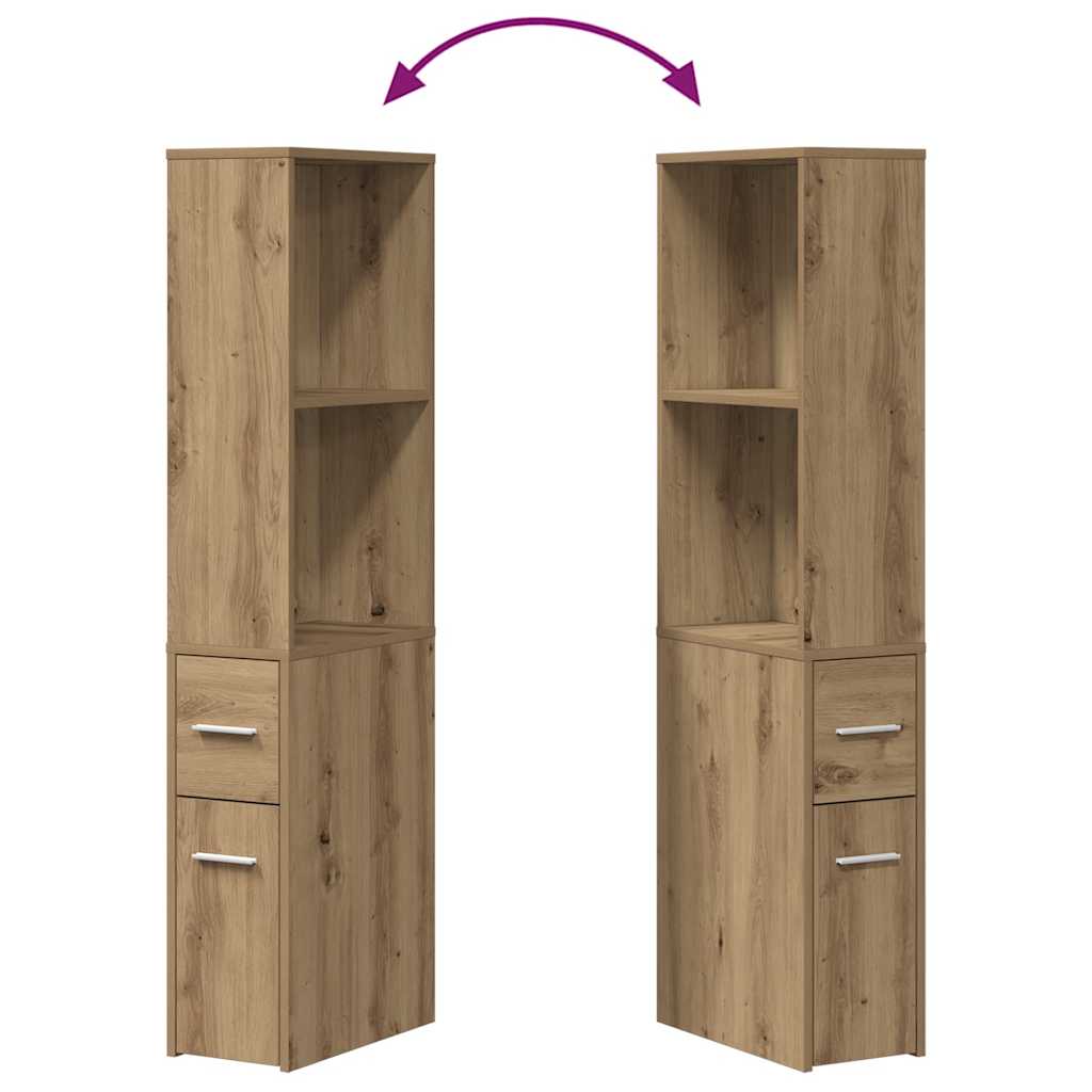 Mobile da Bagno Stretto con Ruote Rovere Artigianale Truciolato | homemem39
