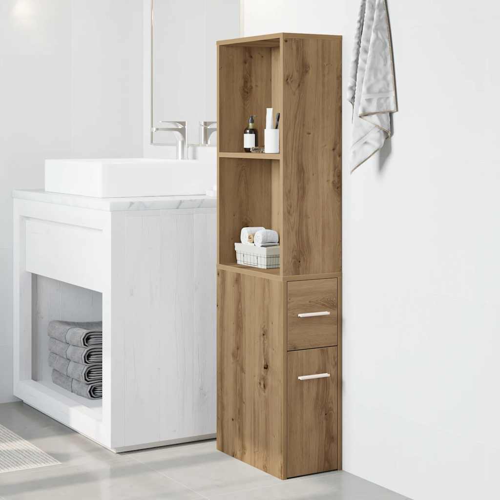 Mobile da Bagno Stretto con Ruote Rovere Artigianale Truciolato