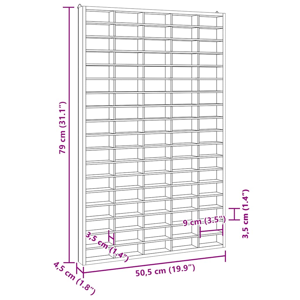 Vetrina da collezione in legno con 90 scomparti 50,5x4,5x79 cm | homemem39