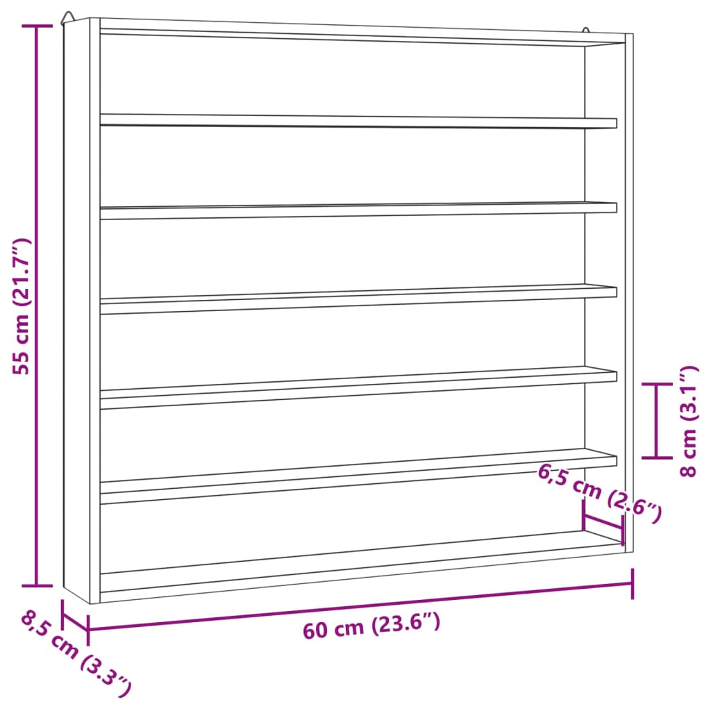 Teca da Collezione in Legno con 6 Ripiani 60x8,5x55 cm | homemem39