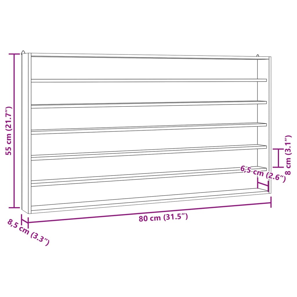 Teca da Collezione in Legno con 6 Ripiani 80x8,5x55 cm | homemem39