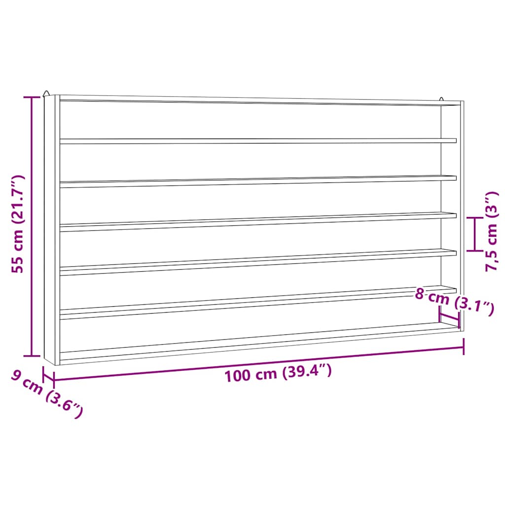 Teca da Collezione in Legno con 6 Ripiani 100x9x55 cm | homemem39