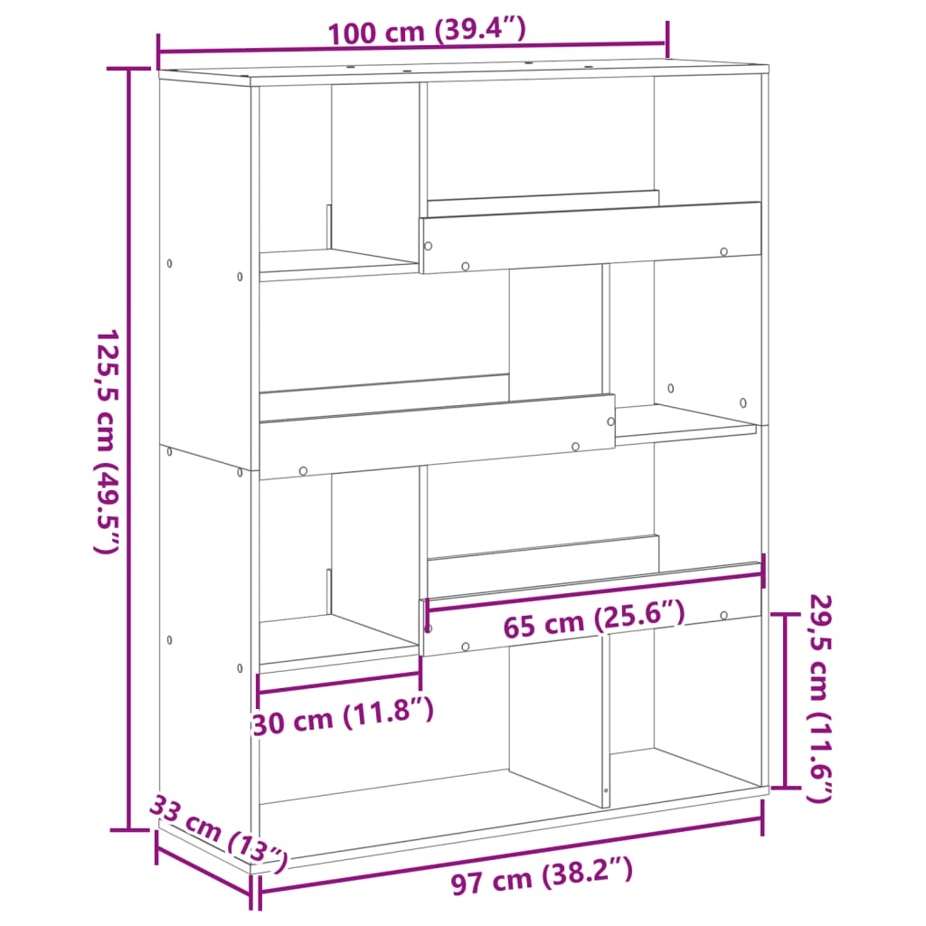 Libreria Grigio Cemento 100x33x125,5 cm in Legno Multistrato