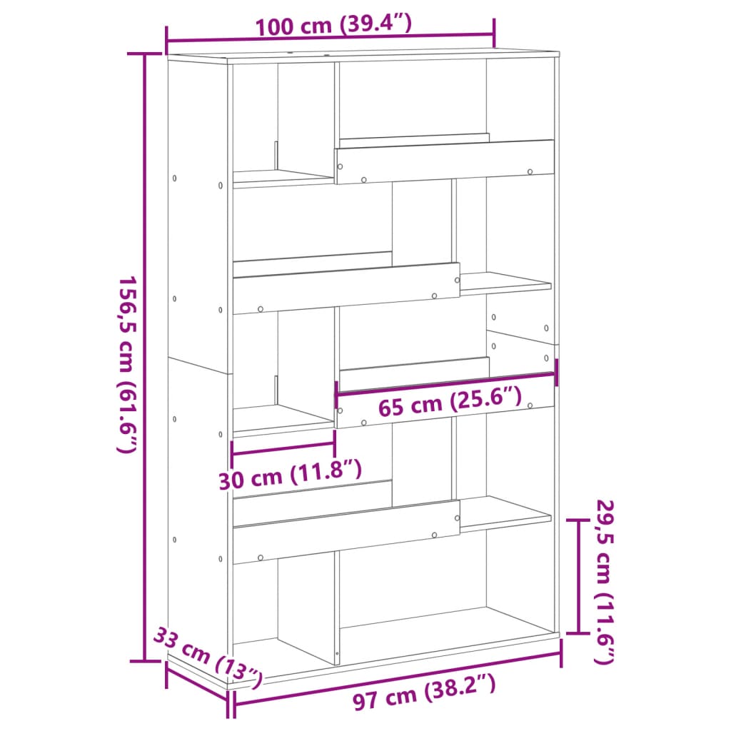 Libreria Rovere Artigianale 100x33x156,5 cm in Truciolato