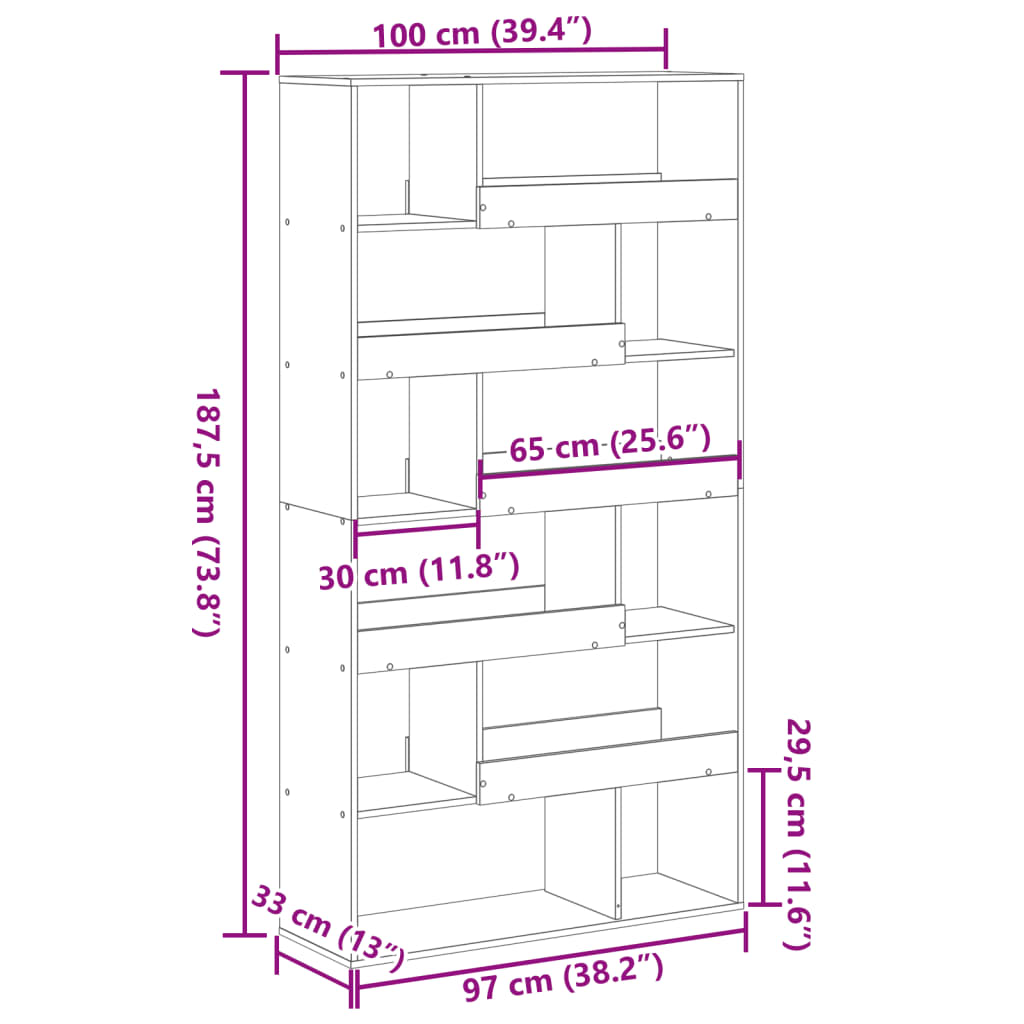 Libreria Rovere Fumo 100x33x187,5 cm in Truciolato