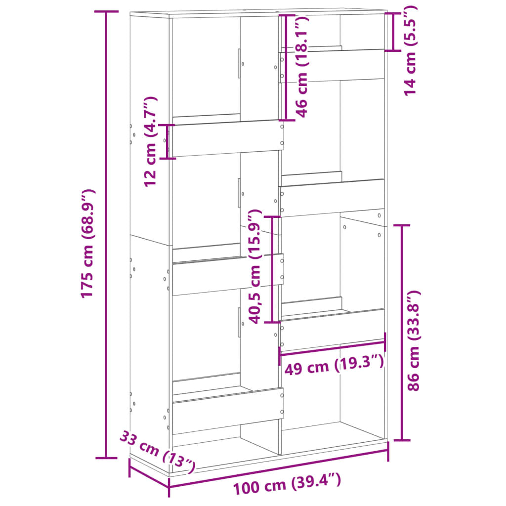 Libreria Rovere Sonoma 100x33x175 cm in Legno Multistrato