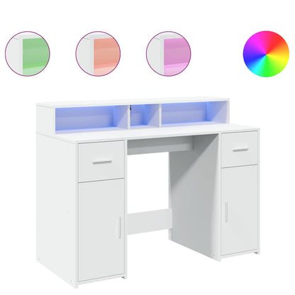 Scrivania con Luci LED Bianca 120x55x91 cm in Truciolato