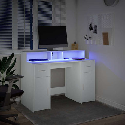 Scrivania con Luci LED Bianca 120x55x91 cm in Truciolato