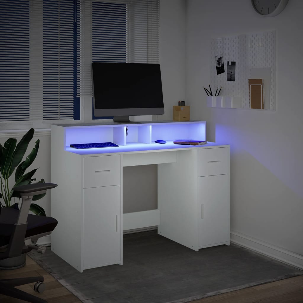 Scrivania con Luci LED Bianca 120x55x91 cm in Truciolato - homemem39