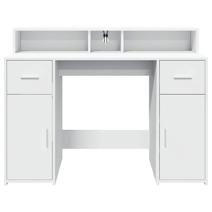 Scrivania con Luci LED Bianca 120x55x91 cm in Truciolato