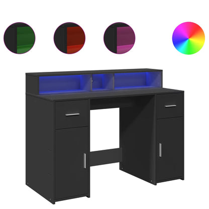 Scrivania con Luci LED Nera 120x55x91 cm in Legno Multistrato