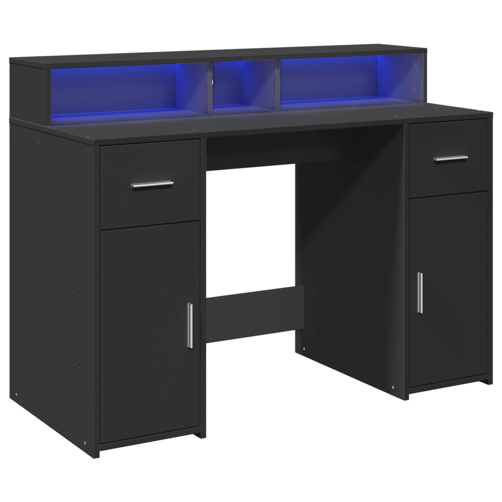 Scrivania con Luci LED Nera 120x55x91 cm in Legno Multistrato