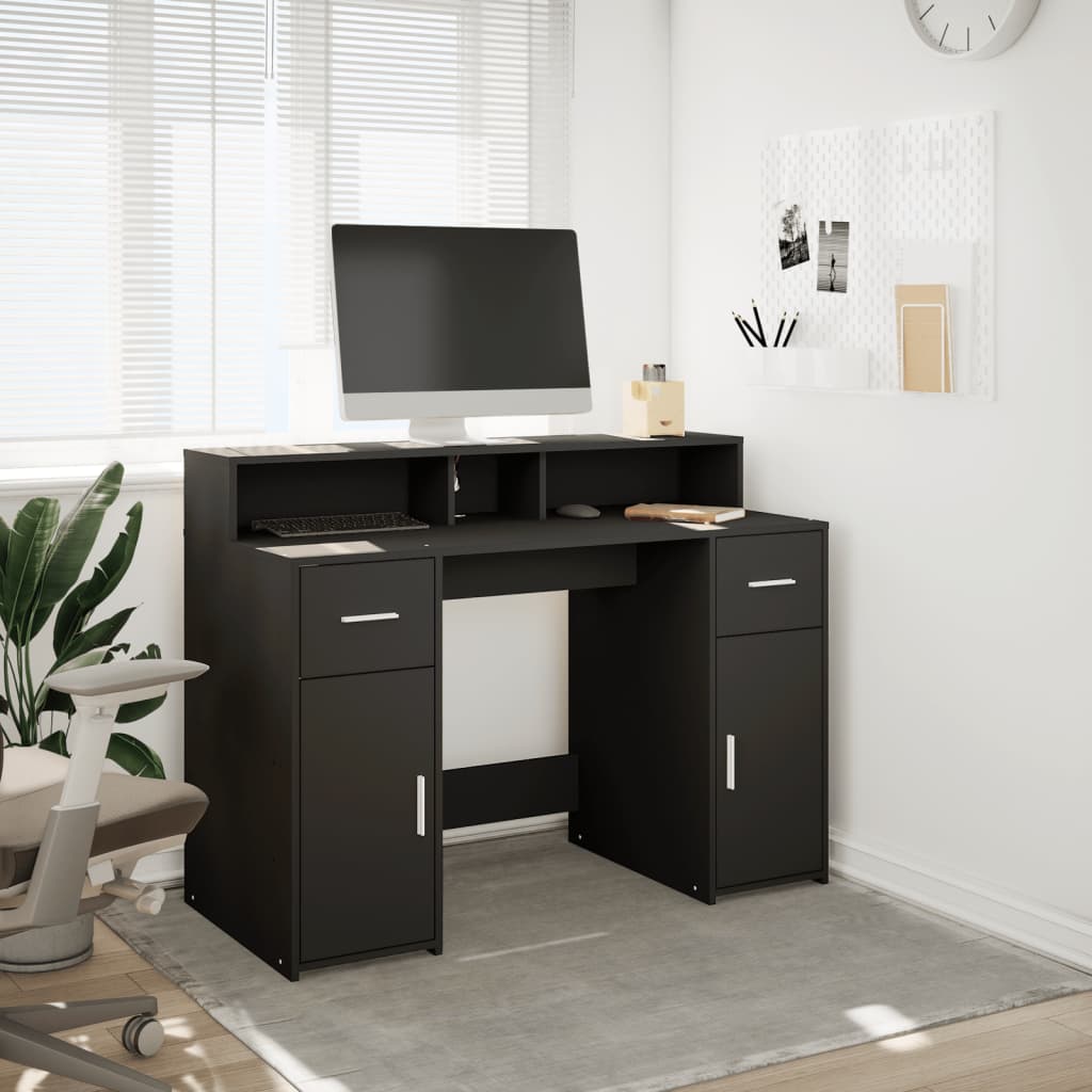Scrivania con Luci LED Nera 120x55x91 cm in Legno Multistrato
