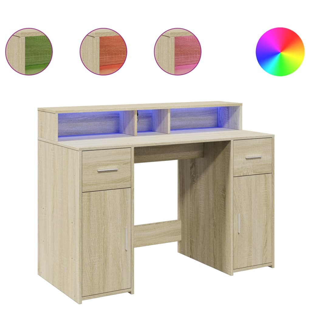 Scrivania con Luci LED Rovere Sonoma 120x55x91cm in Multistrato | homemem39