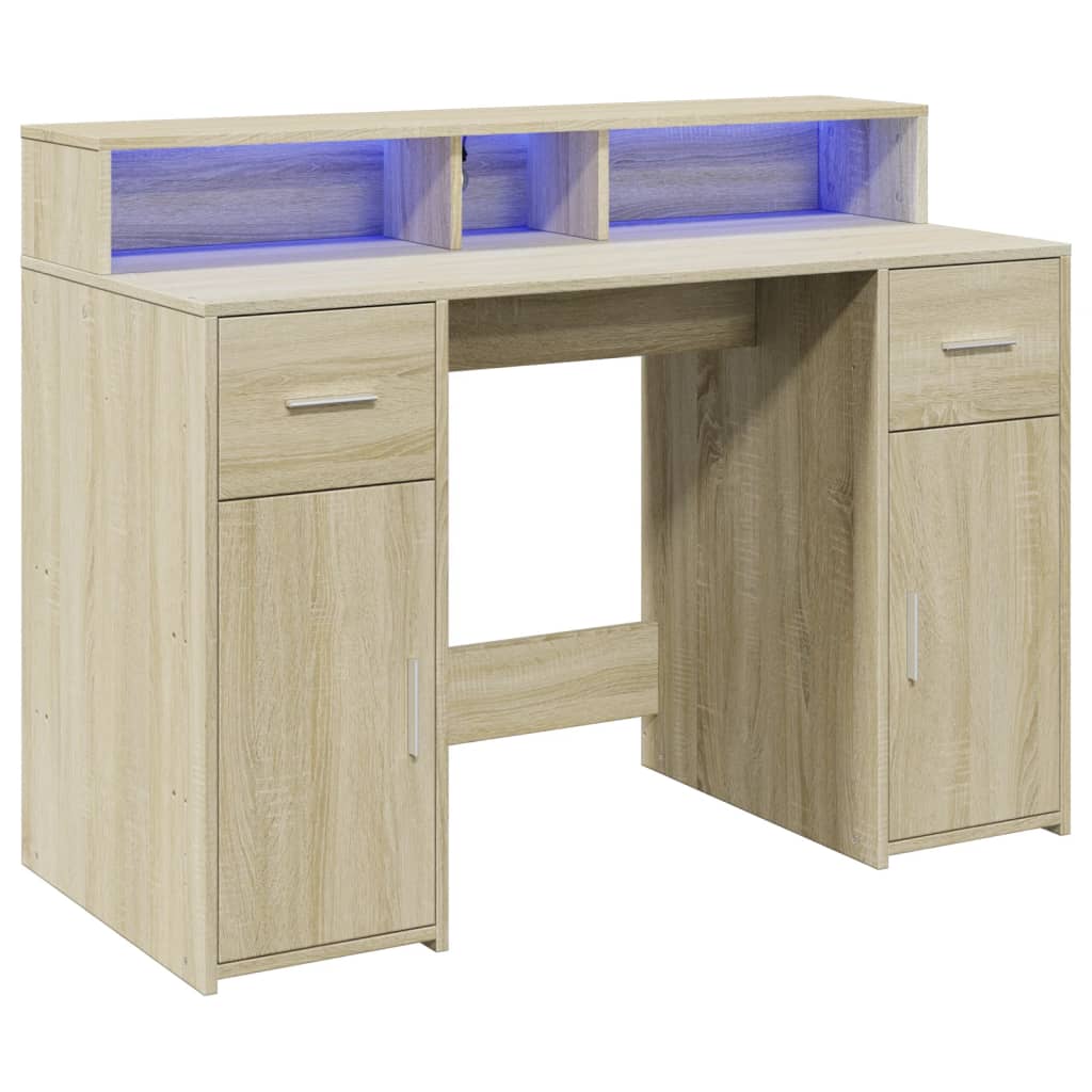 Scrivania con Luci LED Rovere Sonoma 120x55x91cm in Multistrato | homemem39