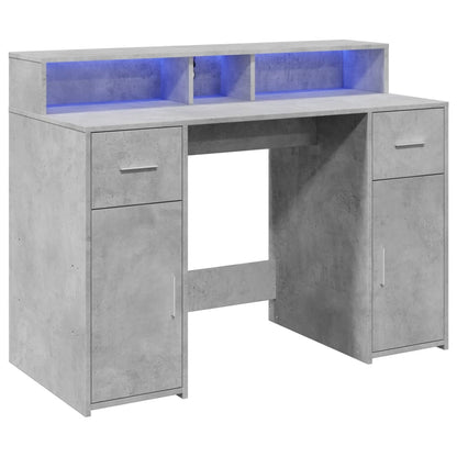 Scrivania con Luci LED Grigio Cemento 120x55x91 cm Multistrato