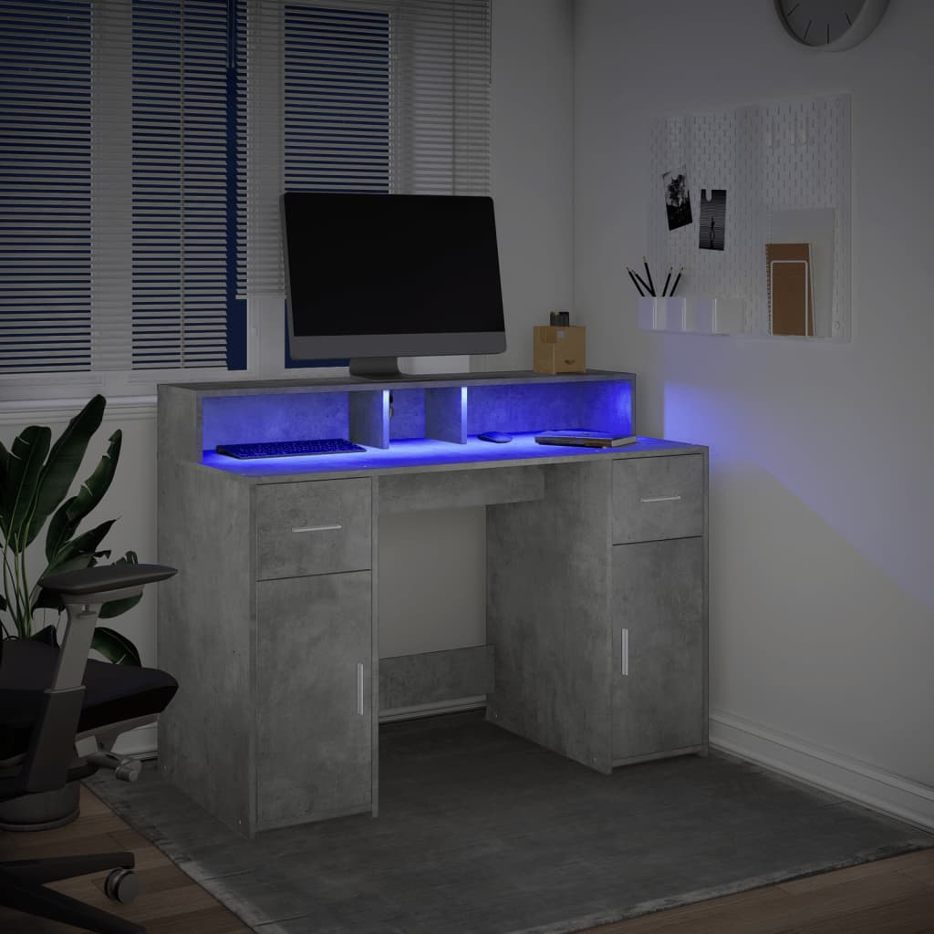 Scrivania con Luci LED Grigio Cemento 120x55x91 cm Multistrato - homemem39