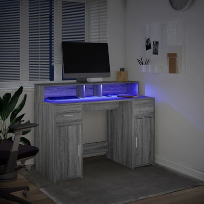 Scrivania con Luci LED Grigio Sonoma 120x55x91cm in Multistrato - homemem39