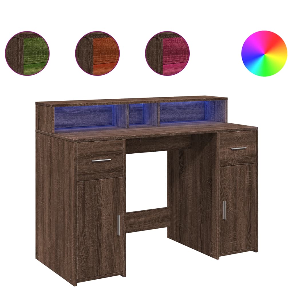 Scrivania con Luci LED Marrone Rovere 120x55x91 cm Multistrato