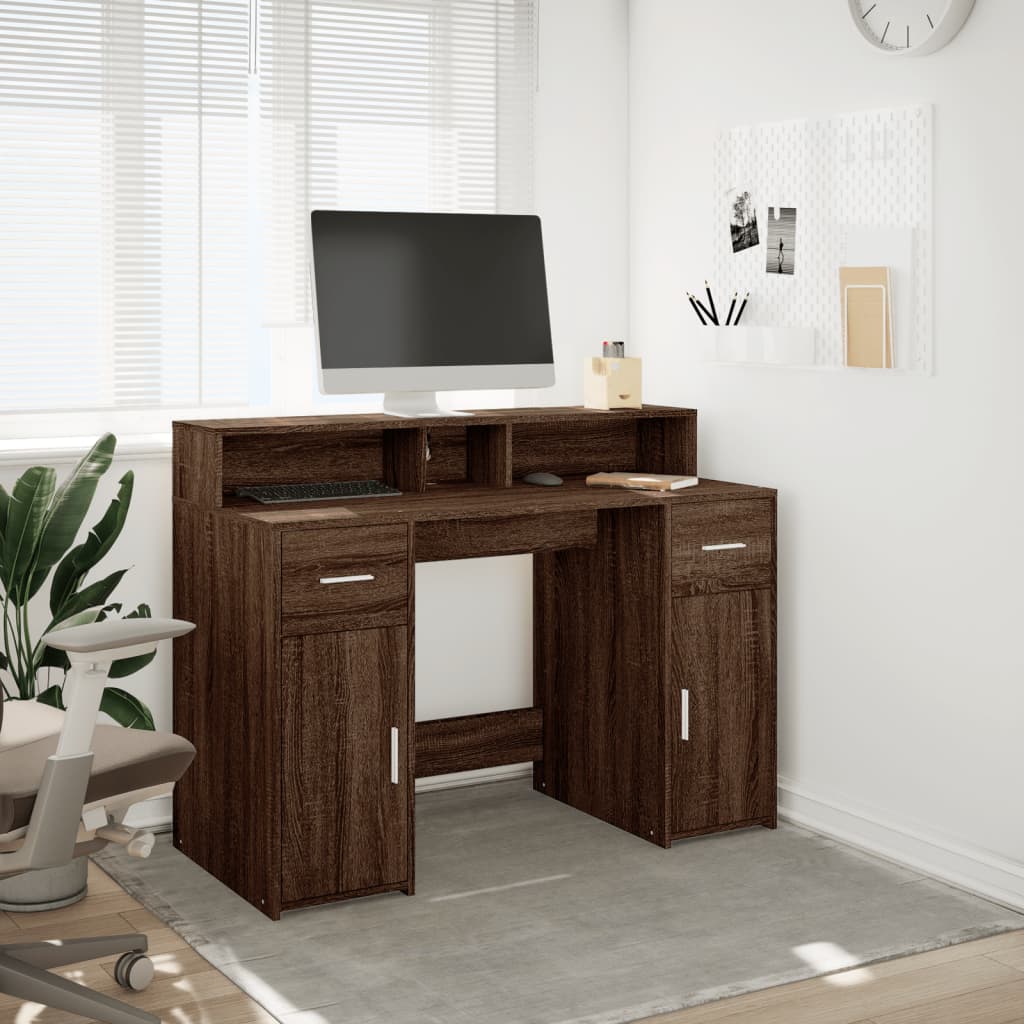 Scrivania con Luci LED Marrone Rovere 120x55x91 cm Multistrato | homemem39