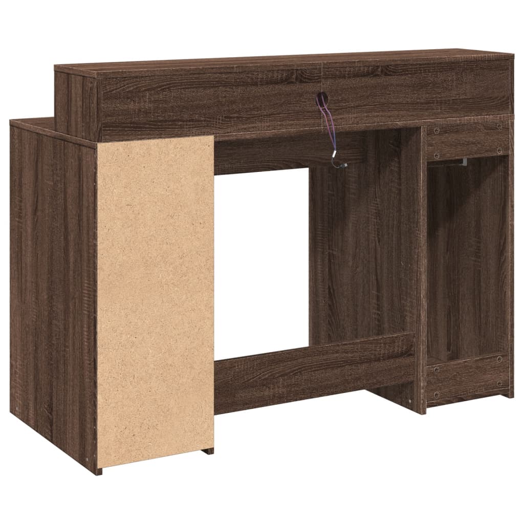 Scrivania con Luci LED Marrone Rovere 120x55x91 cm Multistrato